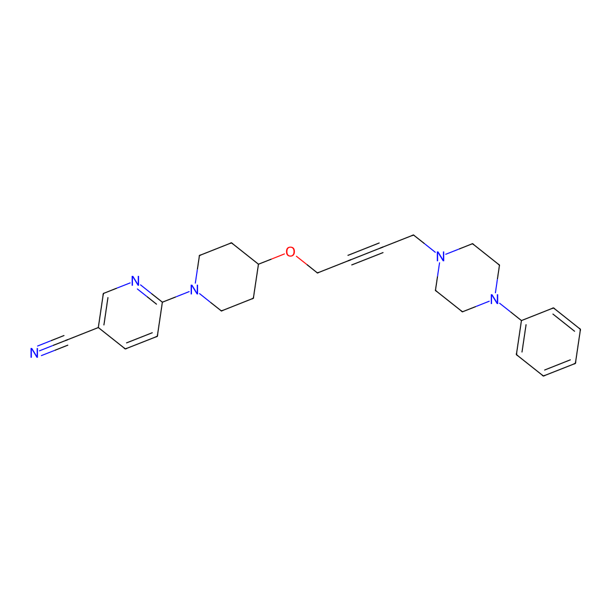 6-(4-{[4-(4-Phenylpiperazin-1-yl)but-2-yn-1-yl]oxy}piperidin-1-yl)pyridine-3-carbonitrile molecular structure, CAS 2415572-38-0
