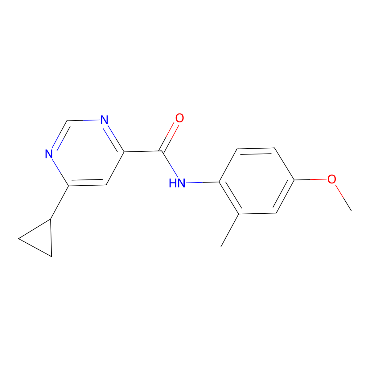 6-Cyclopropyl-N-(4-methoxy-2-methylphenyl)pyrimidine-4-carboxamide molecular structure, CAS 2415572-40-4