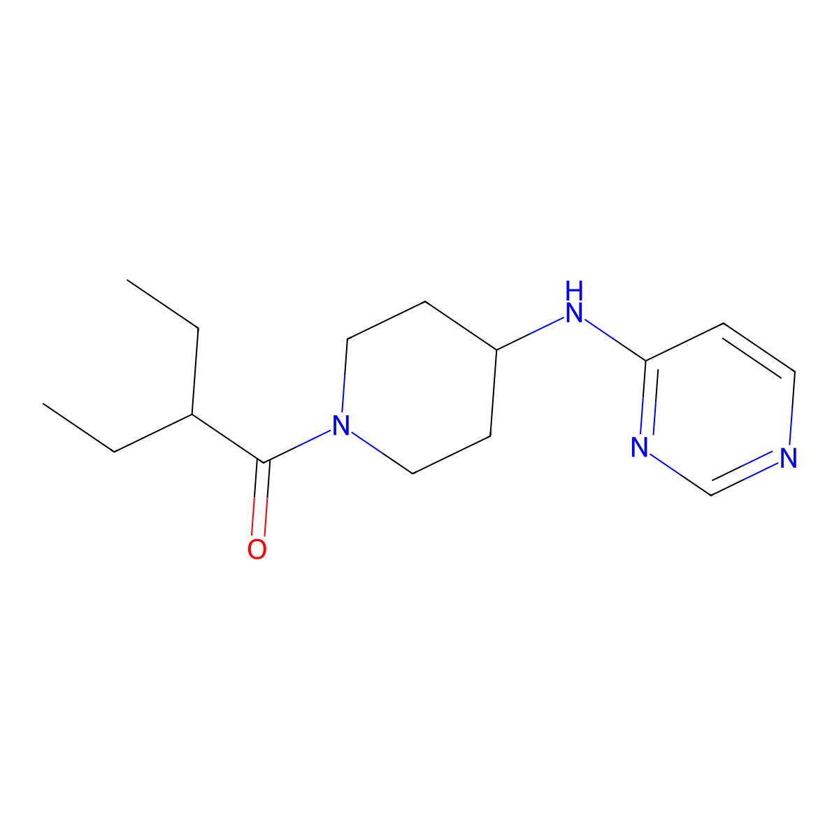 2-Ethyl-1-{4-[(pyrimidin-4-yl)amino]piperidin-1-yl}butan-1-one molecular structure, CAS 2415572-44-8