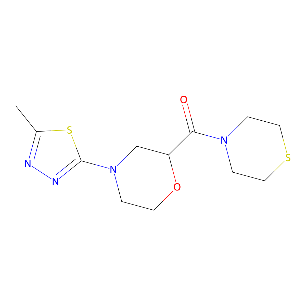 4-(5-Methyl-1,3,4-thiadiazol-2-yl)-2-(thiomorpholine-4-carbonyl)morpholine molecular structure, CAS 2415572-46-0