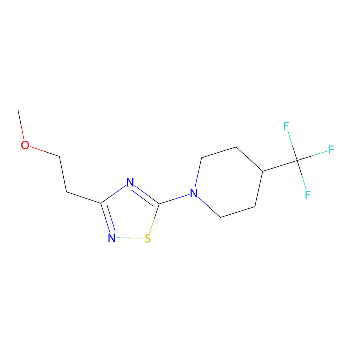 1-[3-(2-Methoxyethyl)-1,2,4-thiadiazol-5-yl]-4-(trifluoromethyl)piperidine molecular structure, CAS 2415572-54-0