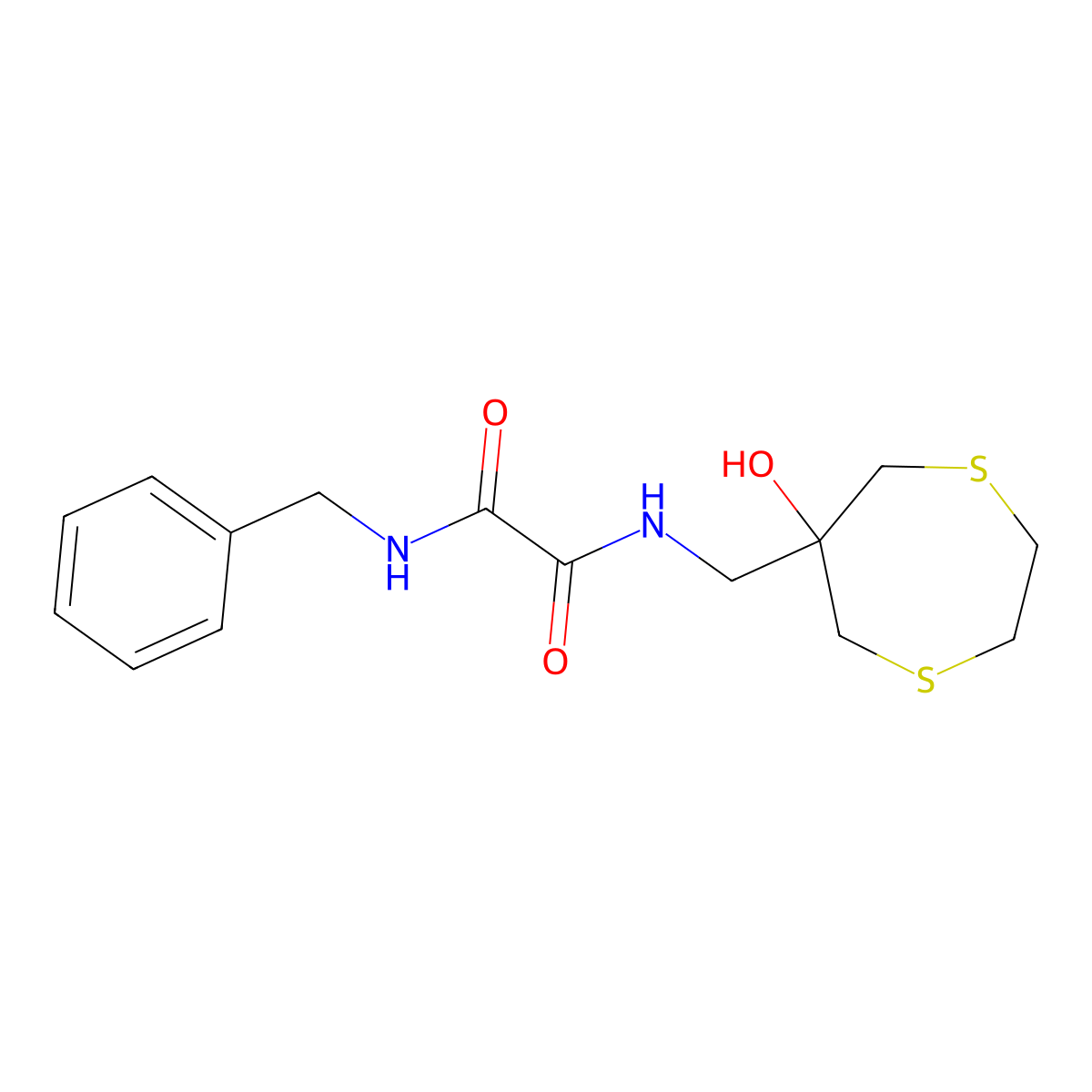 N-benzyl-N'-[(6-hydroxy-1,4-dithiepan-6-yl)methyl]ethanediamide molecular structure, CAS 2415572-56-2
