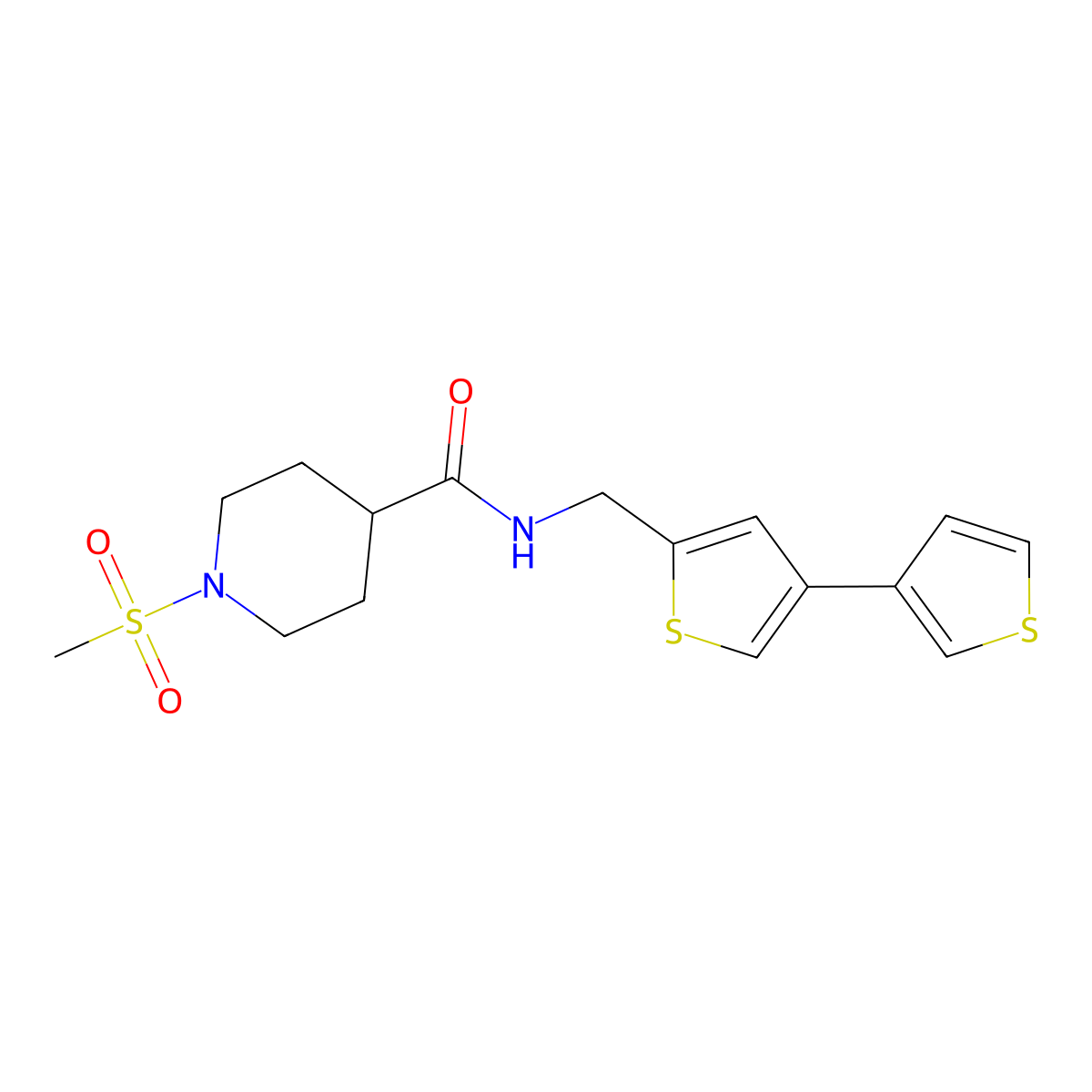 N-({[3,3'-bithiophene]-5-yl}methyl)-1-methanesulfonylpiperidine-4-carboxamide molecular structure, CAS 2415572-57-3