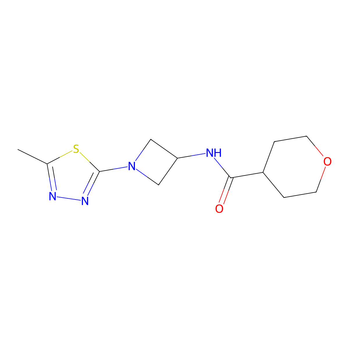 N-[1-(5-methyl-1,3,4-thiadiazol-2-yl)azetidin-3-yl]oxane-4-carboxamide molecular structure, CAS 2415572-58-4
