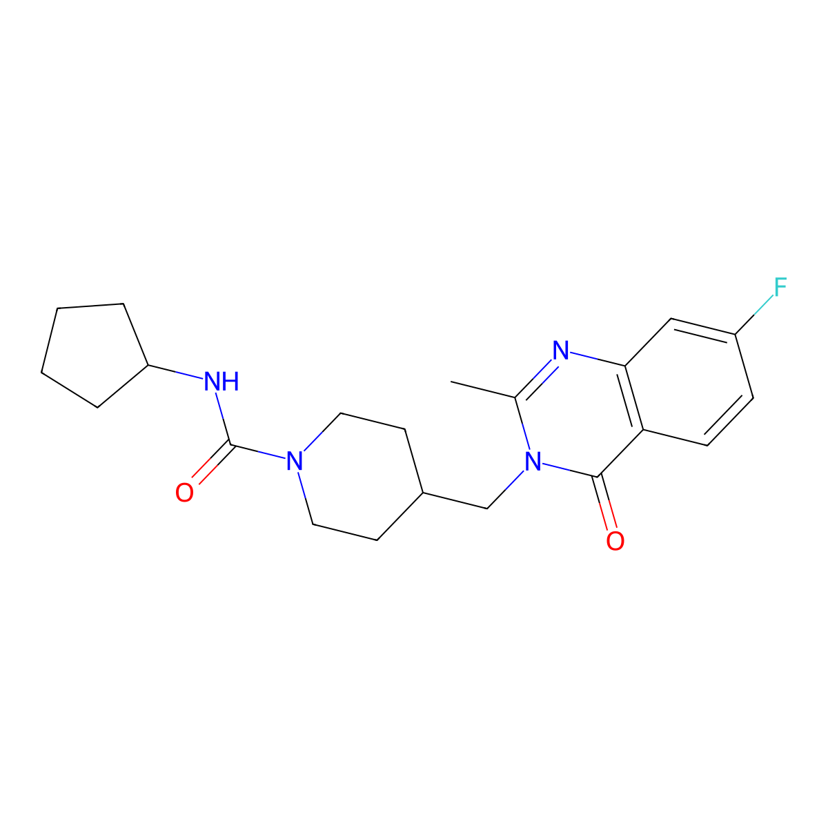 N-cyclopentyl-4-[(7-fluoro-2-methyl-4-oxo-3,4-dihydroquinazolin-3-yl)methyl]piperidine-1-carboxamide molecular structure, CAS 2415572-67-5