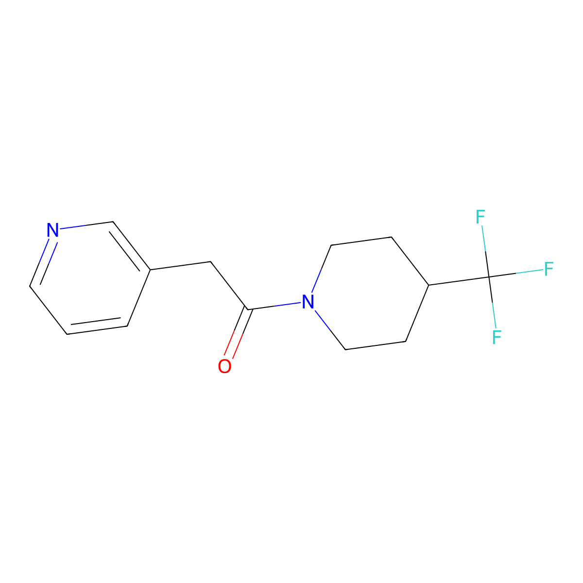 2-(Pyridin-3-yl)-1-[4-(trifluoromethyl)piperidin-1-yl]ethan-1-one molecular structure, CAS 2415572-75-5