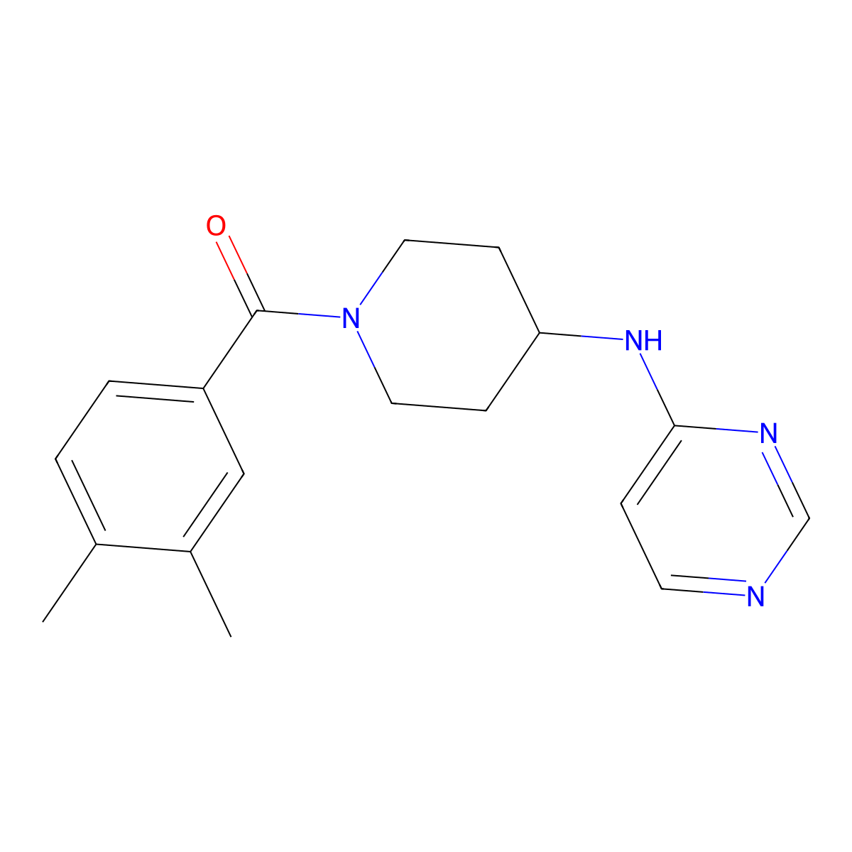 N-[1-(3,4-dimethylbenzoyl)piperidin-4-yl]pyrimidin-4-amine molecular structure, CAS 2415572-85-7