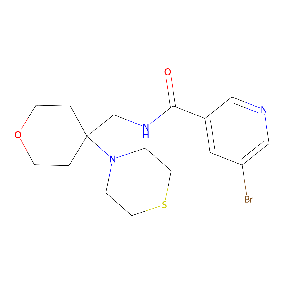 5-bromo-N-{[4-(thiomorpholin-4-yl)oxan-4-yl]methyl}pyridine-3-carboxamide molecular structure, CAS 2415572-86-8