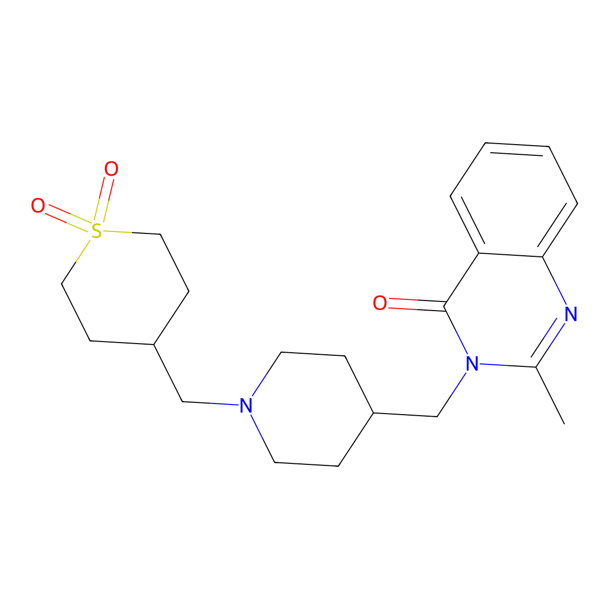4-({4-[(2-Methyl-4-oxo-3,4-dihydroquinazolin-3-yl)methyl]piperidin-1-yl}methyl)-1lambda6-thiane-1,1-dione molecular structure, CAS 2415572-90-4
