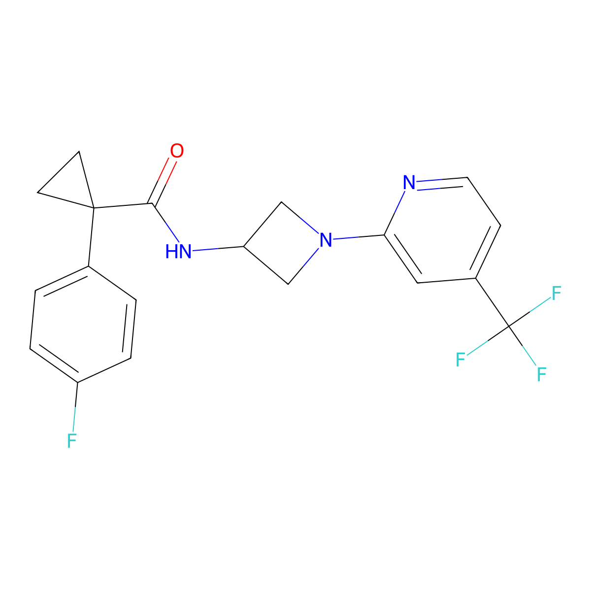 1-(4-fluorophenyl)-N-{1-[4-(trifluoromethyl)pyridin-2-yl]azetidin-3-yl}cyclopropane-1-carboxamide molecular structure, CAS 2415573-00-9