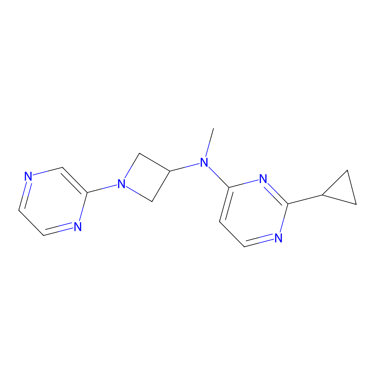 2-cyclopropyl-N-methyl-N-[1-(pyrazin-2-yl)azetidin-3-yl]pyrimidin-4-amine molecular structure, CAS 2415573-06-5