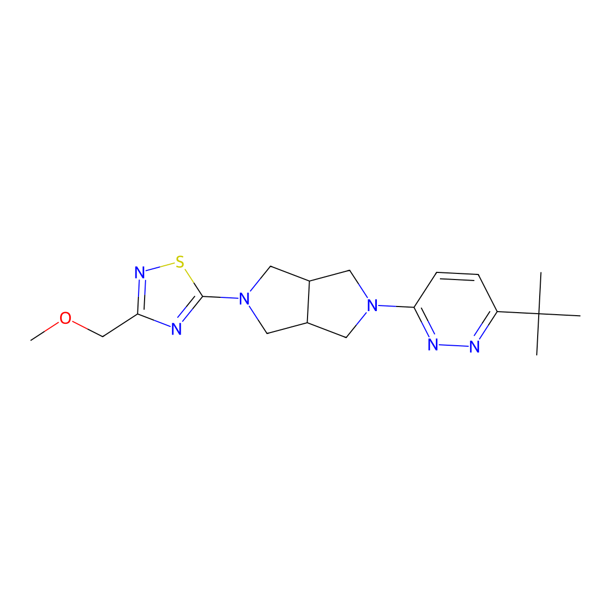 3-Tert-butyl-6-{5-[3-(methoxymethyl)-1,2,4-thiadiazol-5-yl]-octahydropyrrolo[3,4-c]pyrrol-2-yl}pyridazine molecular structure, CAS 2415573-09-8