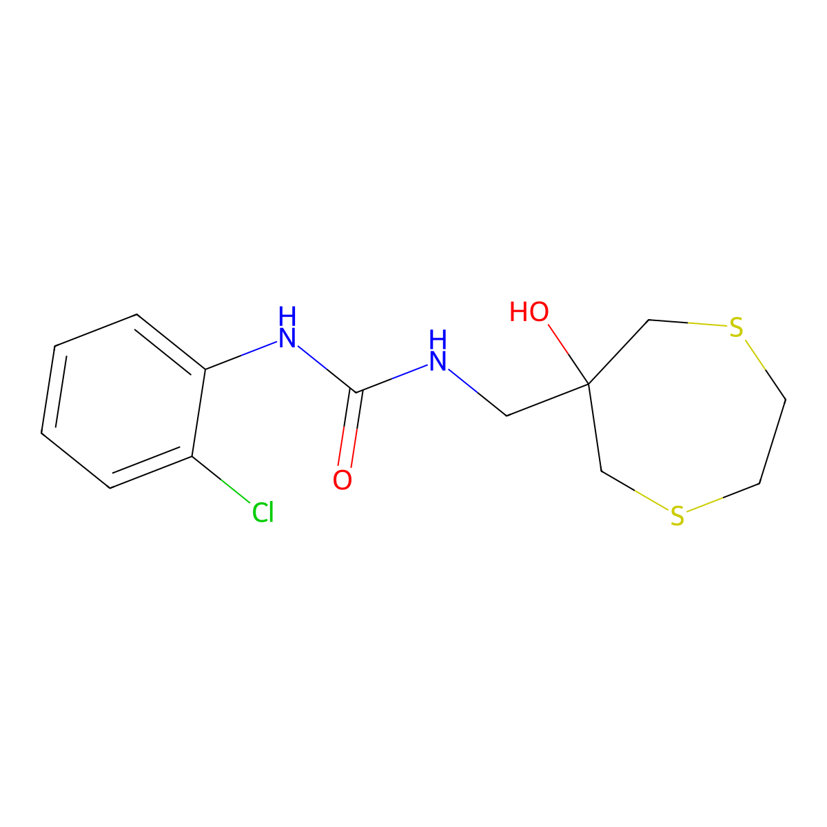 3-(2-Chlorophenyl)-1-[(6-hydroxy-1,4-dithiepan-6-yl)methyl]urea molecular structure, CAS 2415573-10-1