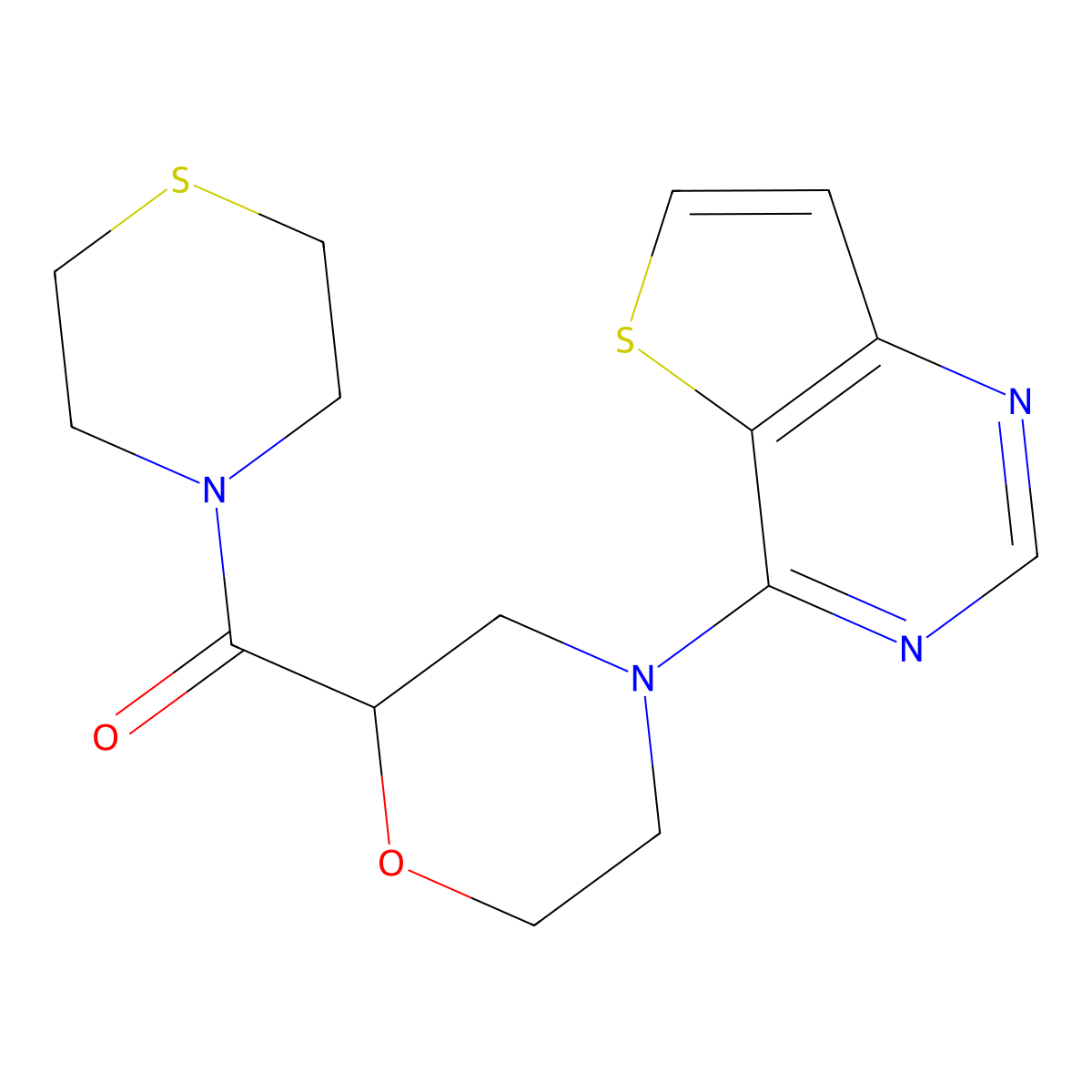 4-{Thieno[3,2-d]pyrimidin-4-yl}-2-(thiomorpholine-4-carbonyl)morpholine molecular structure, CAS 2415573-15-6