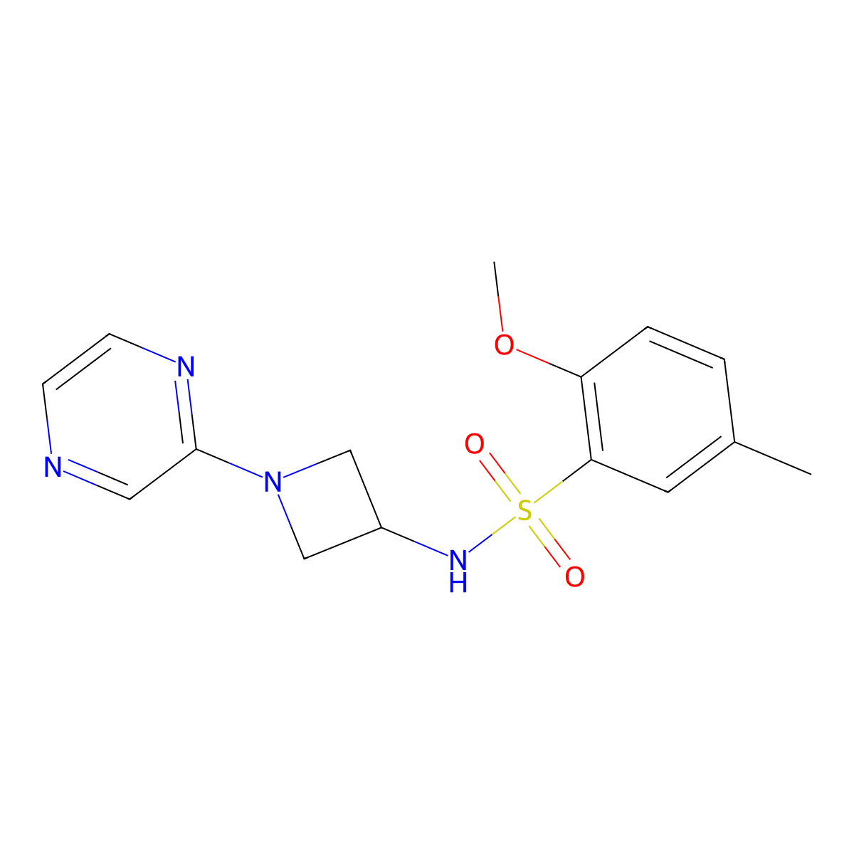 2-methoxy-5-methyl-N-[1-(pyrazin-2-yl)azetidin-3-yl]benzene-1-sulfonamide molecular structure, CAS 2415573-16-7