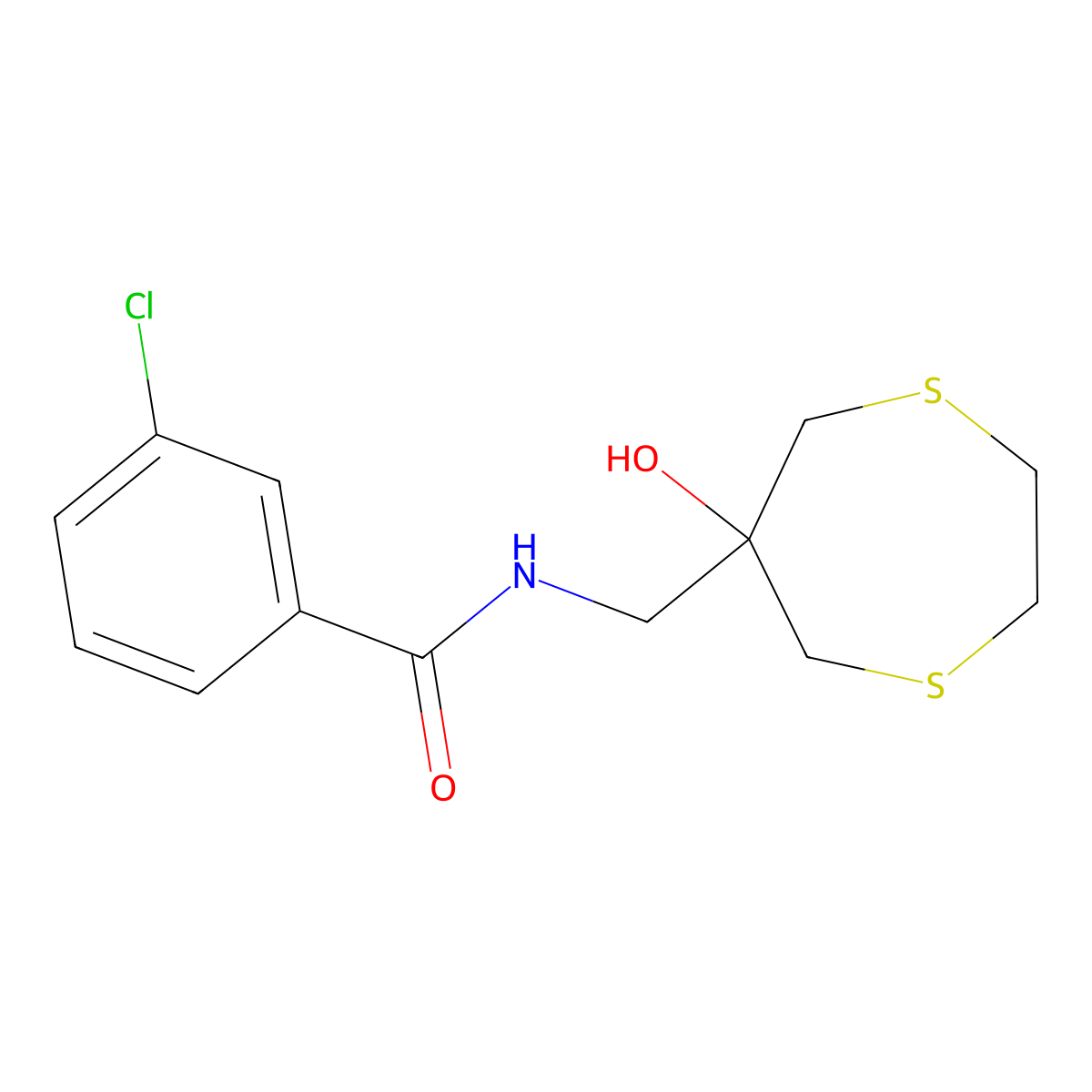3-Chloro-N-[(6-hydroxy-1,4-dithiepan-6-yl)methyl]benzamide molecular structure, CAS 2415573-18-9