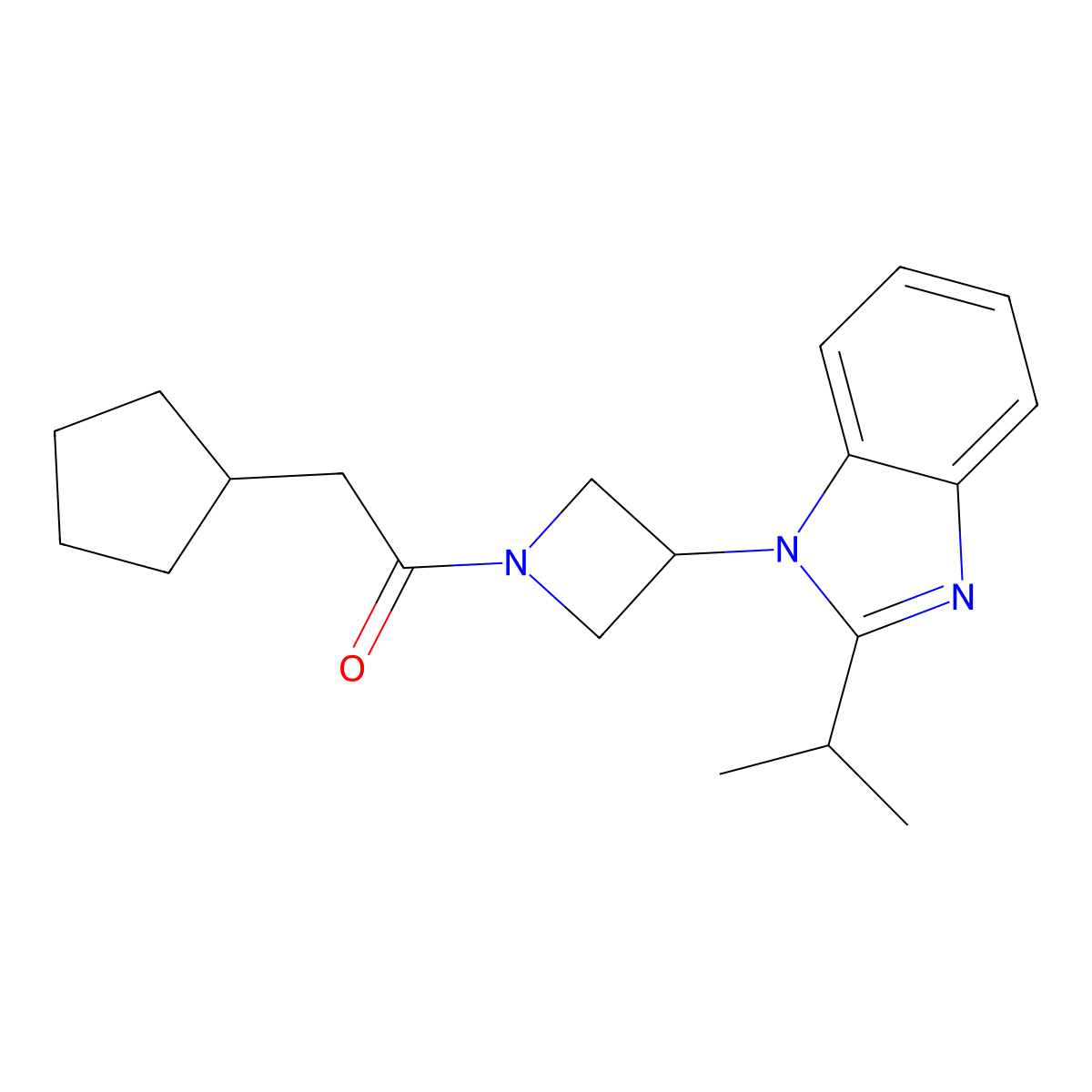 2-cyclopentyl-1-{3-[2-(propan-2-yl)-1H-1,3-benzodiazol-1-yl]azetidin-1-yl}ethan-1-one molecular structure, CAS 2415573-24-7