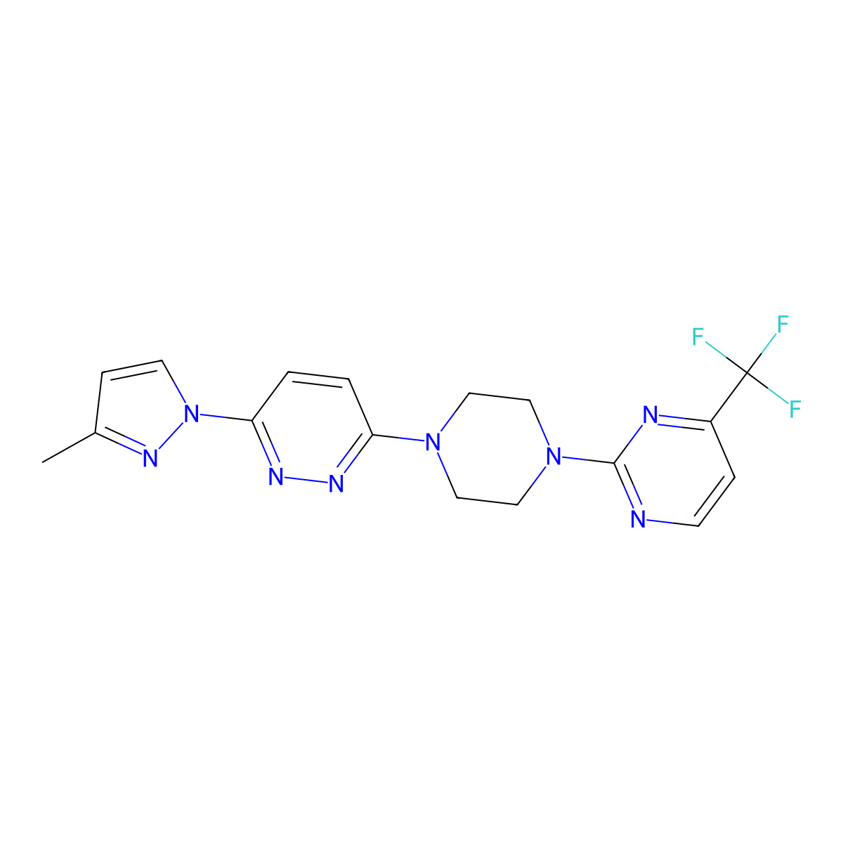 3-(3-methyl-1H-pyrazol-1-yl)-6-{4-[4-(trifluoromethyl)pyrimidin-2-yl]piperazin-1-yl}pyridazine molecular structure, CAS 2415573-32-7