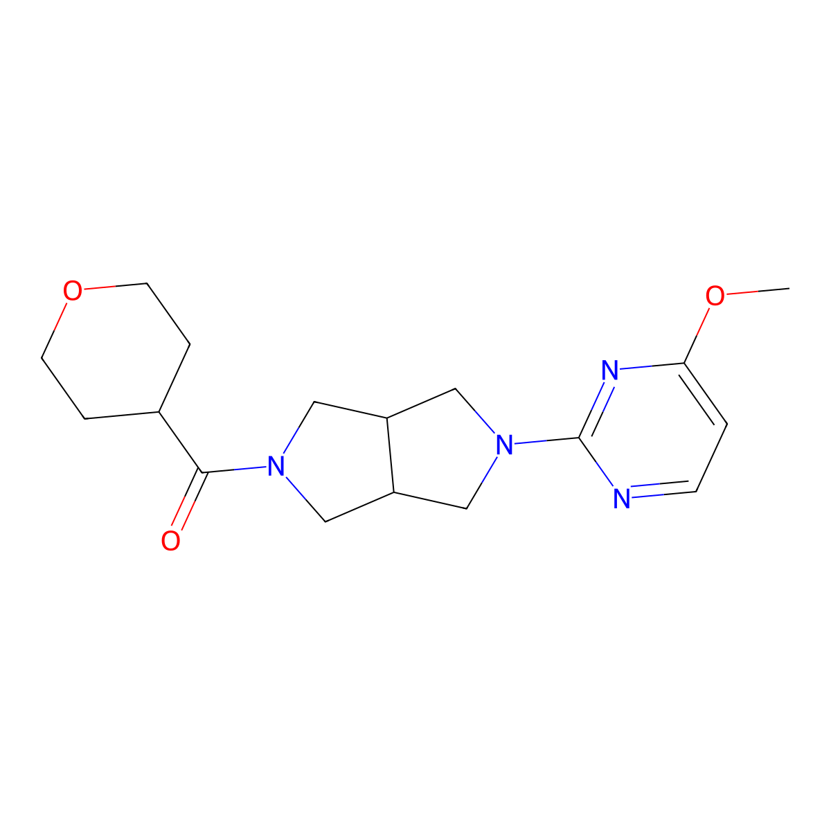 4-Methoxy-2-[5-(oxane-4-carbonyl)-octahydropyrrolo[3,4-c]pyrrol-2-yl]pyrimidine molecular structure, CAS 2415573-39-4