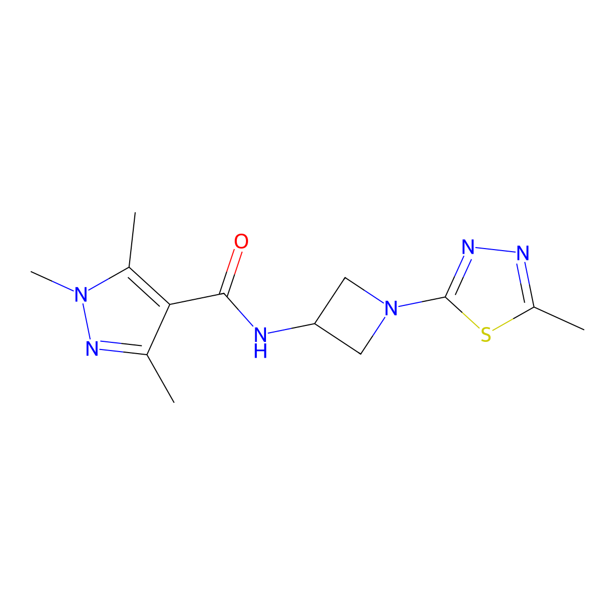 1,3,5-trimethyl-N-[1-(5-methyl-1,3,4-thiadiazol-2-yl)azetidin-3-yl]-1H-pyrazole-4-carboxamide molecular structure, CAS 2415573-41-8