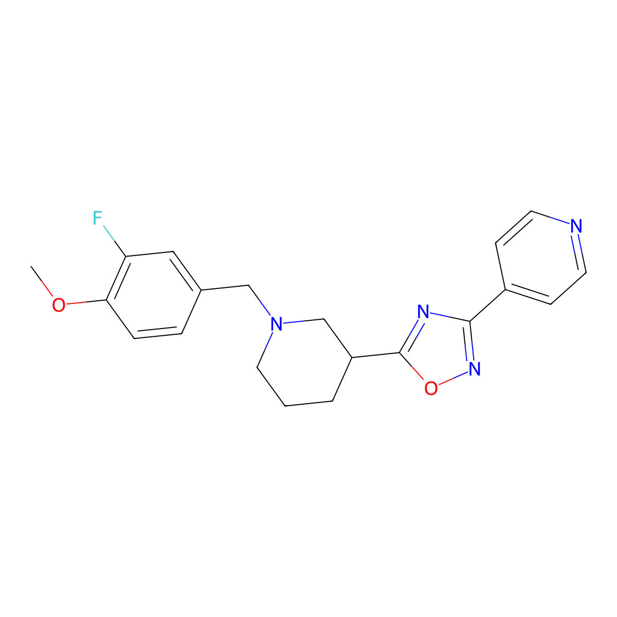 4-(5-{1-[(3-Fluoro-4-methoxyphenyl)methyl]piperidin-3-yl}-1,2,4-oxadiazol-3-yl)pyridine molecular structure, CAS 2415573-46-3