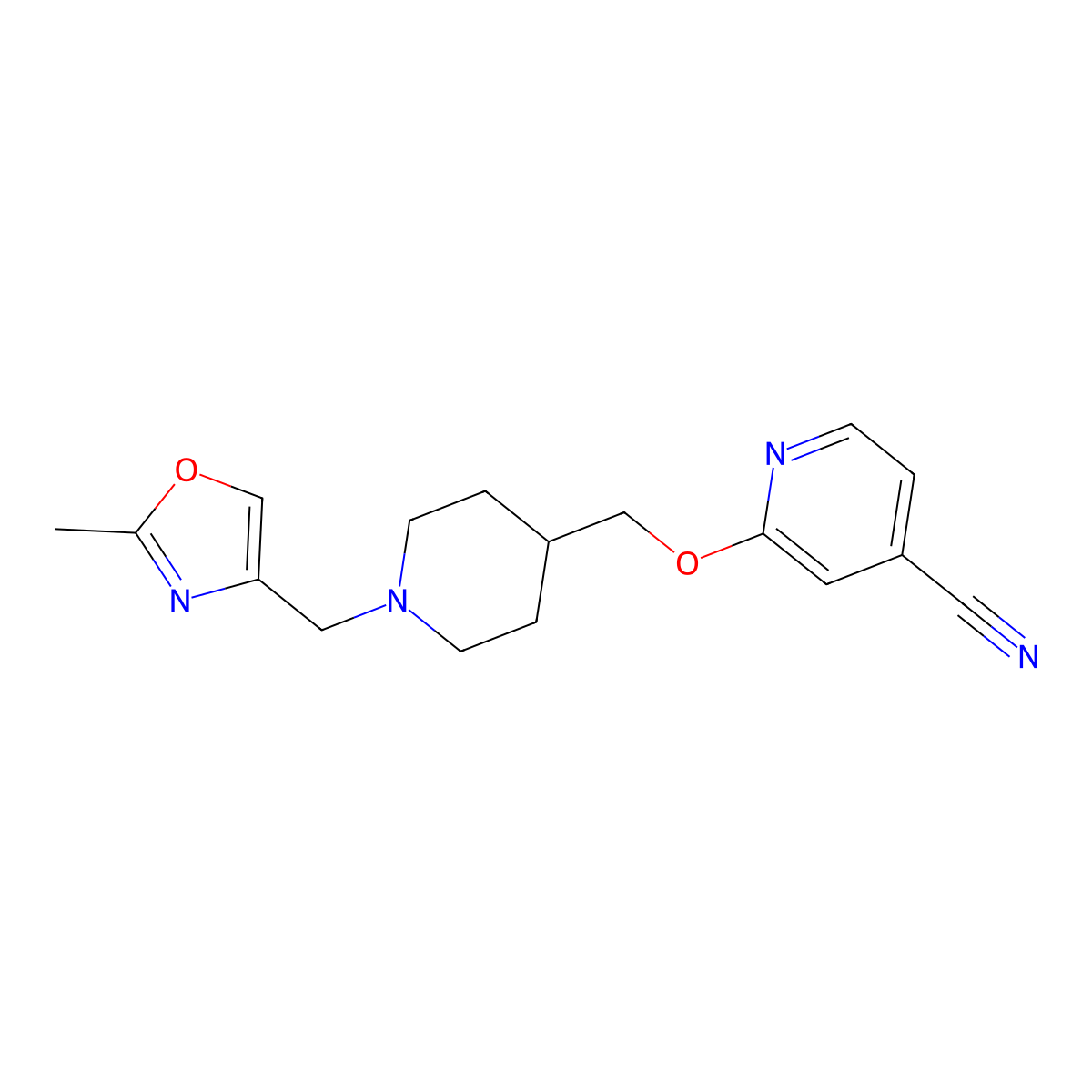 2-({1-[(2-Methyl-1,3-oxazol-4-yl)methyl]piperidin-4-yl}methoxy)pyridine-4-carbonitrile molecular structure, CAS 2415573-51-0