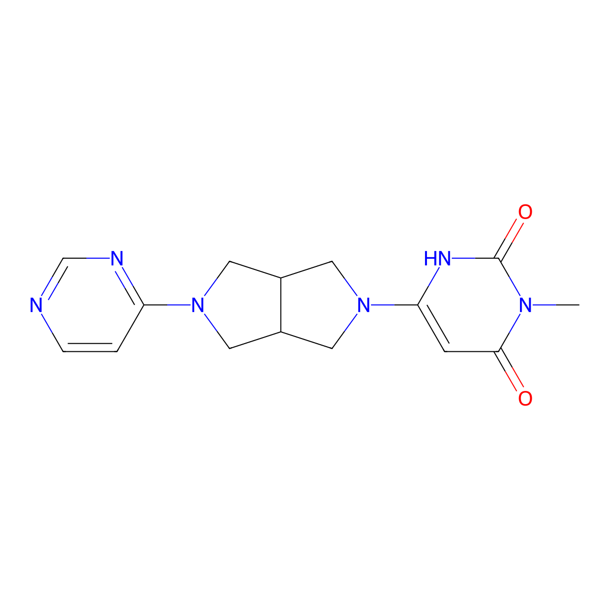 3-Methyl-6-[5-(pyrimidin-4-yl)-octahydropyrrolo[3,4-c]pyrrol-2-yl]-1,2,3,4-tetrahydropyrimidine-2,4-dione molecular structure, CAS 2415573-52-1