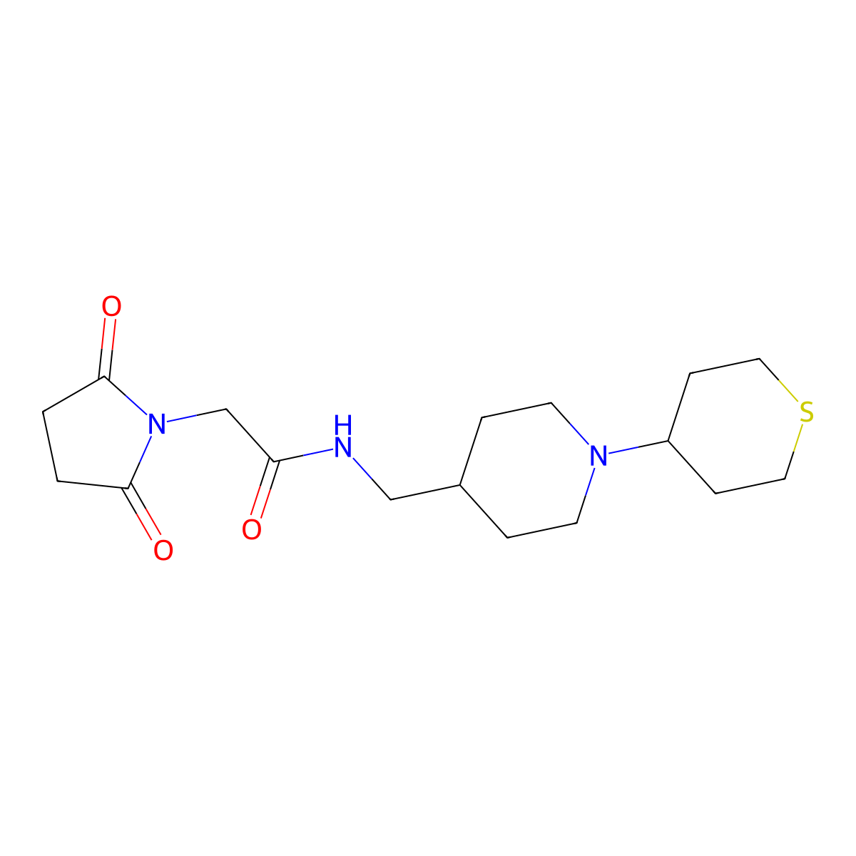 2-(2,5-dioxopyrrolidin-1-yl)-N-{[1-(thian-4-yl)piperidin-4-yl]methyl}acetamide molecular structure, CAS 2415573-53-2