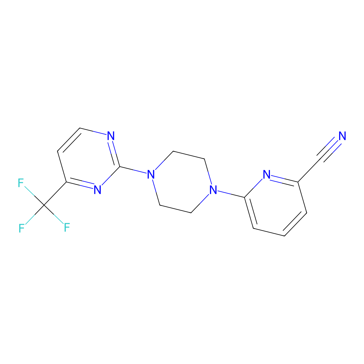 6-{4-[4-(Trifluoromethyl)pyrimidin-2-yl]piperazin-1-yl}pyridine-2-carbonitrile molecular structure, CAS 2415573-54-3