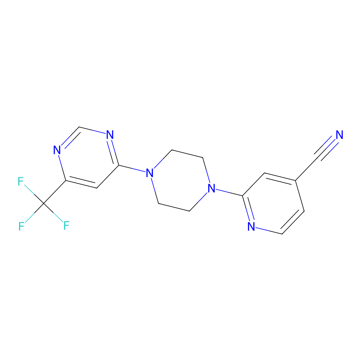 2-{4-[6-(Trifluoromethyl)pyrimidin-4-yl]piperazin-1-yl}pyridine-4-carbonitrile molecular structure, CAS 2415573-60-1