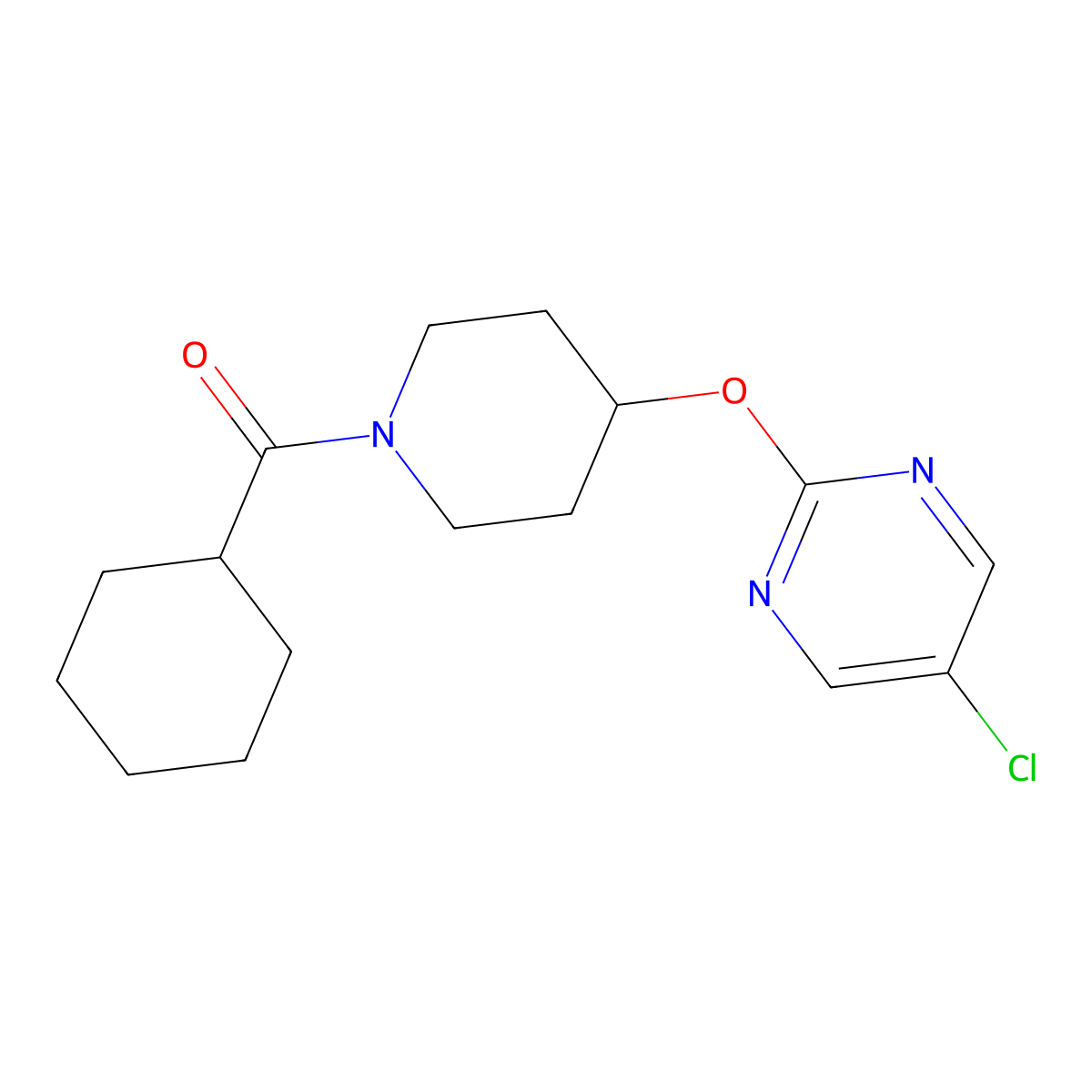 5-Chloro-2-[(1-cyclohexanecarbonylpiperidin-4-yl)oxy]pyrimidine molecular structure, CAS 2415573-61-2