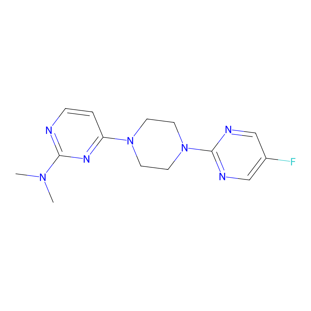 4-[4-(5-fluoropyrimidin-2-yl)piperazin-1-yl]-N,N-dimethylpyrimidin-2-amine molecular structure, CAS 2415573-64-5
