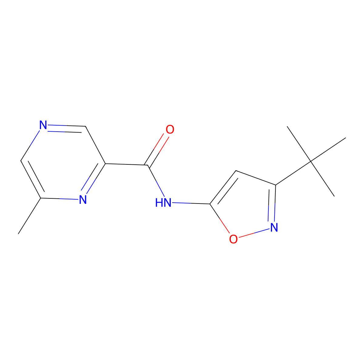N-(3-Tert-butyl-1,2-oxazol-5-yl)-6-methylpyrazine-2-carboxamide molecular structure, CAS 2415573-66-7