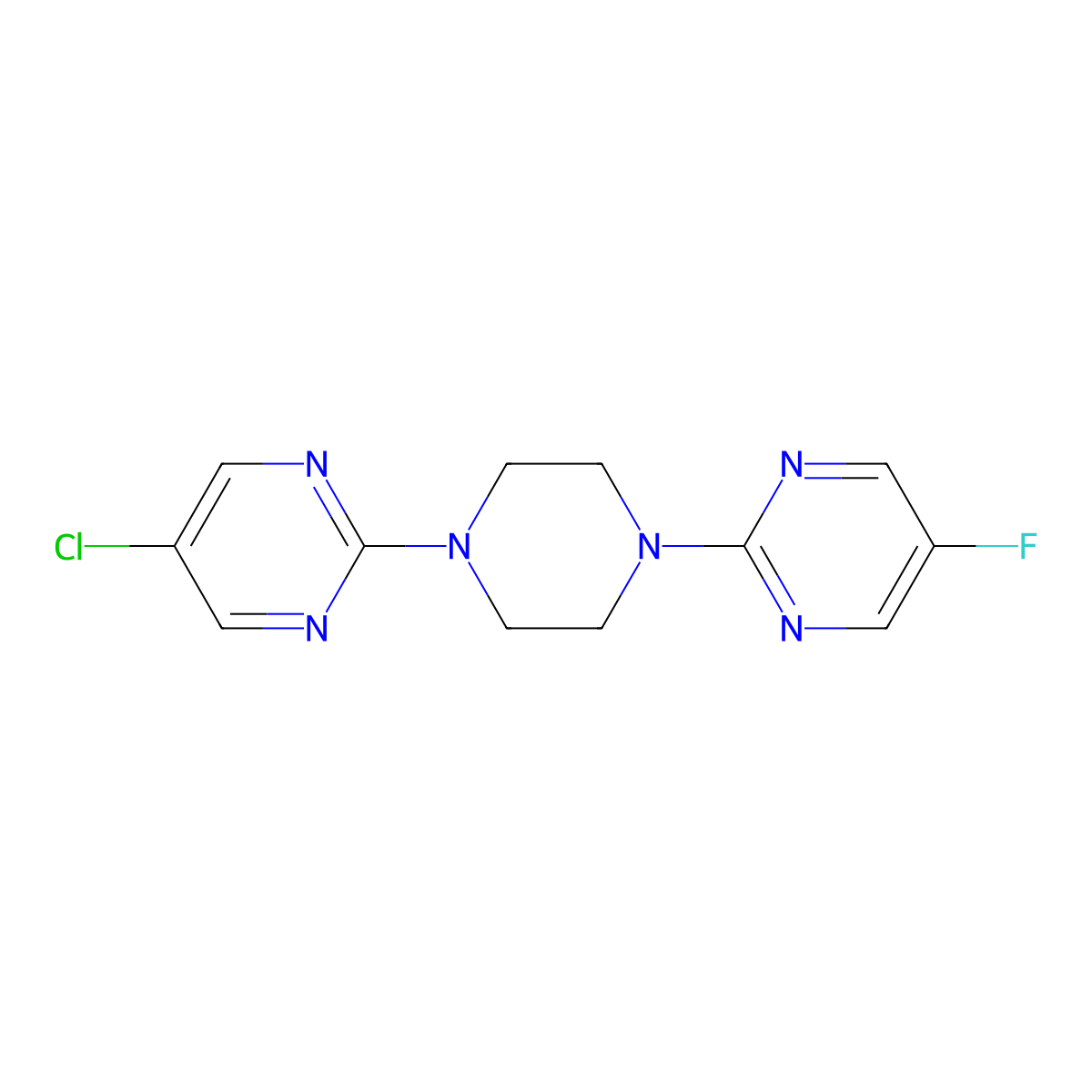 5-Chloro-2-[4-(5-fluoropyrimidin-2-yl)piperazin-1-yl]pyrimidine molecular structure, CAS 2415573-72-5