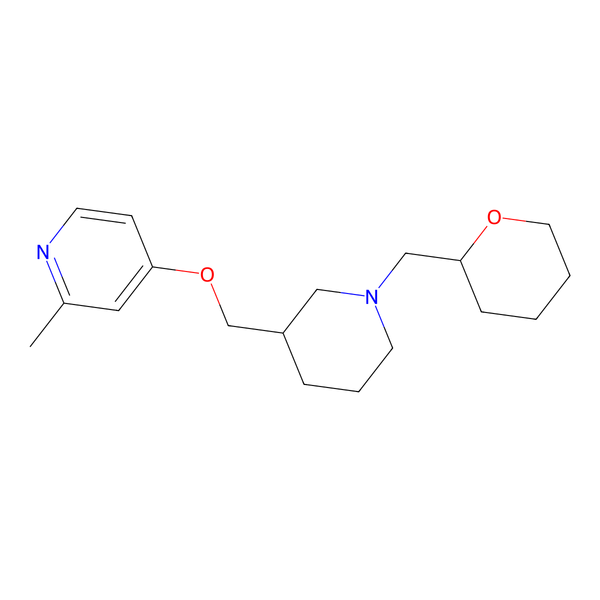 2-Methyl-4-({1-[(oxan-2-yl)methyl]piperidin-3-yl}methoxy)pyridine molecular structure, CAS 2415573-81-6