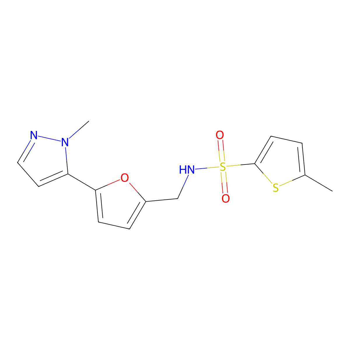 5-methyl-N-{[5-(1-methyl-1H-pyrazol-5-yl)furan-2-yl]methyl}thiophene-2-sulfonamide molecular structure, CAS 2415573-82-7