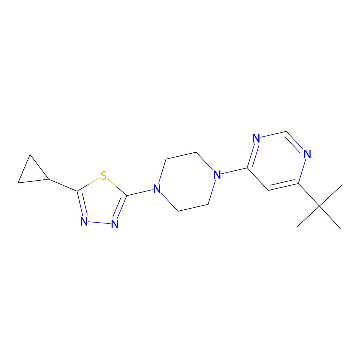 4-Tert-butyl-6-[4-(5-cyclopropyl-1,3,4-thiadiazol-2-yl)piperazin-1-yl]pyrimidine molecular structure, CAS 2415573-83-8