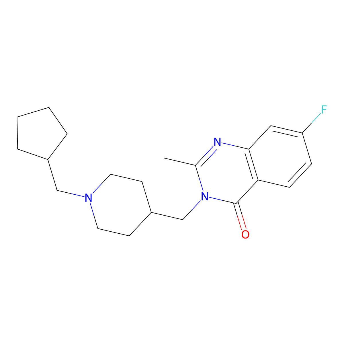 3-{[1-(Cyclopentylmethyl)piperidin-4-yl]methyl}-7-fluoro-2-methyl-3,4-dihydroquinazolin-4-one molecular structure, CAS 2415573-94-1