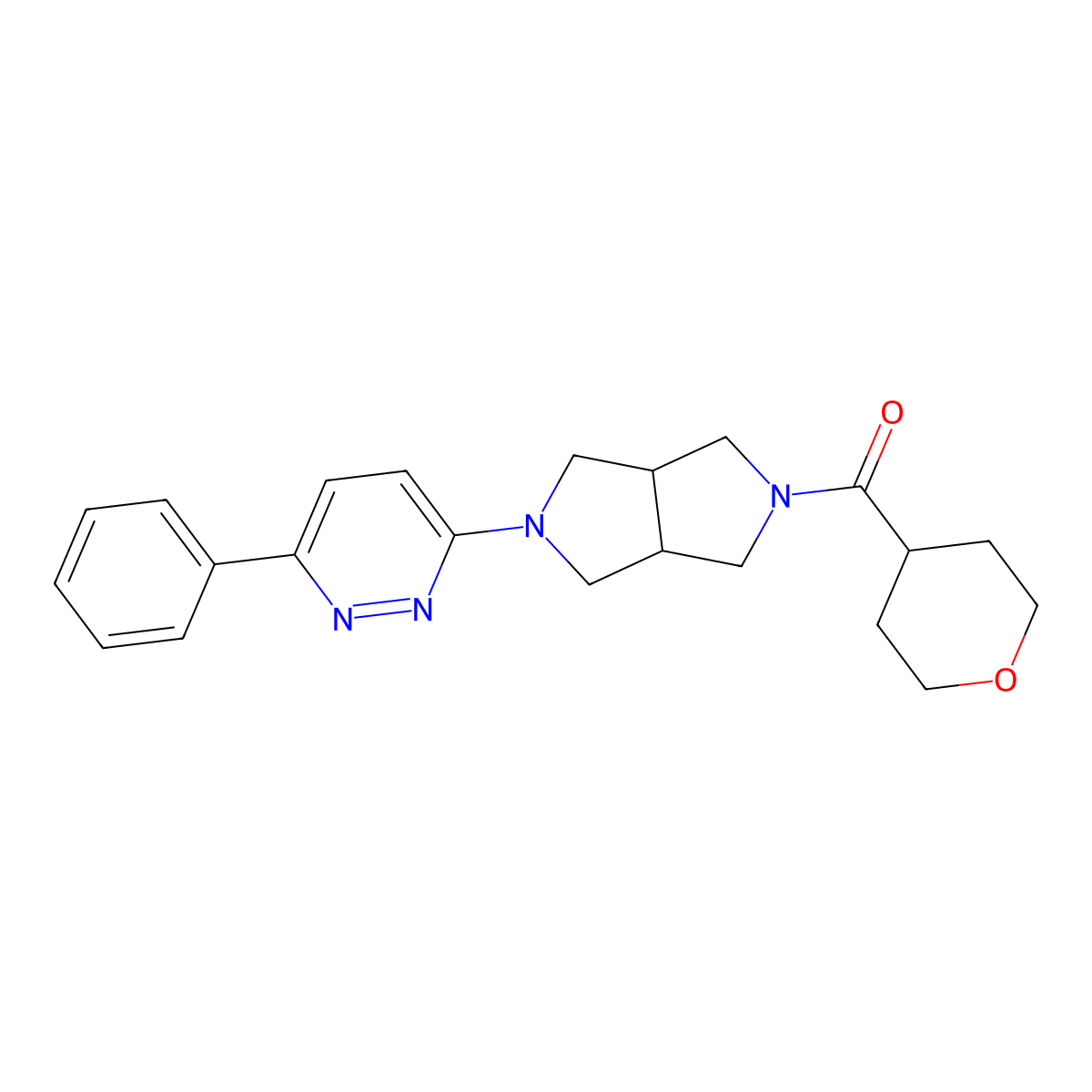 3-[5-(Oxane-4-carbonyl)-octahydropyrrolo[3,4-c]pyrrol-2-yl]-6-phenylpyridazine molecular structure, CAS 2415573-98-5