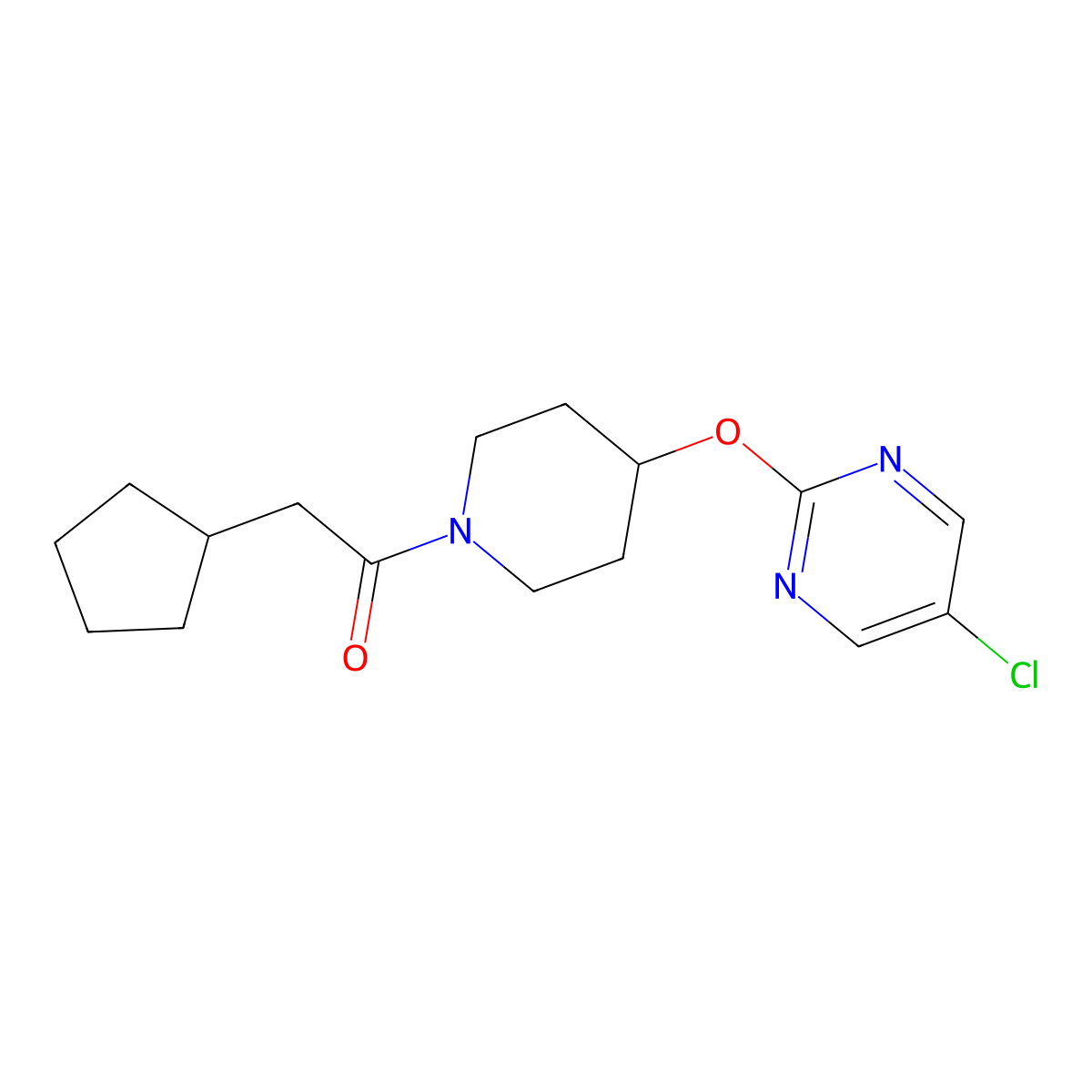 1-{4-[(5-Chloropyrimidin-2-yl)oxy]piperidin-1-yl}-2-cyclopentylethan-1-one molecular structure, CAS 2415573-99-6