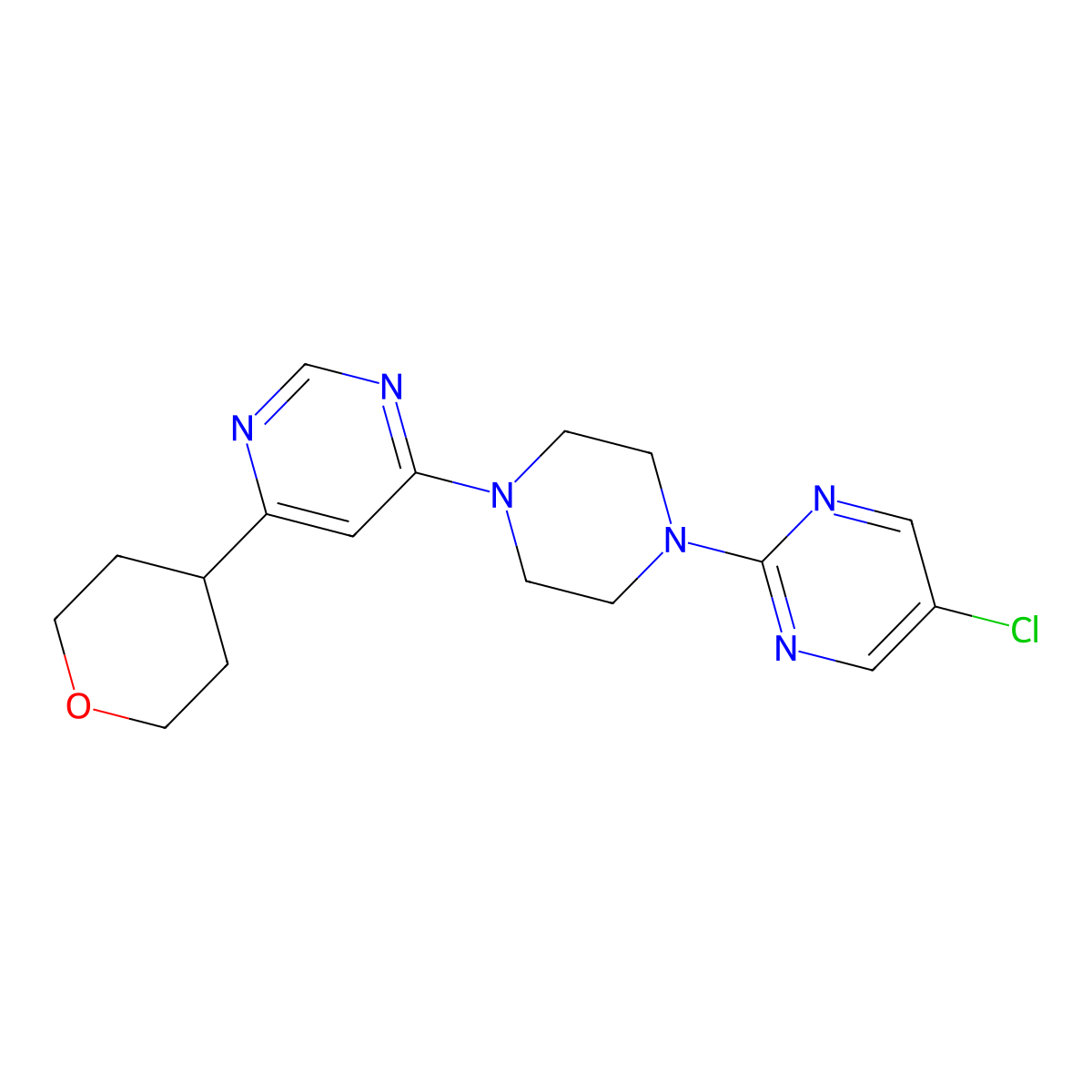 4-[4-(5-Chloropyrimidin-2-yl)piperazin-1-yl]-6-(oxan-4-yl)pyrimidine molecular structure, CAS 2415574-11-5