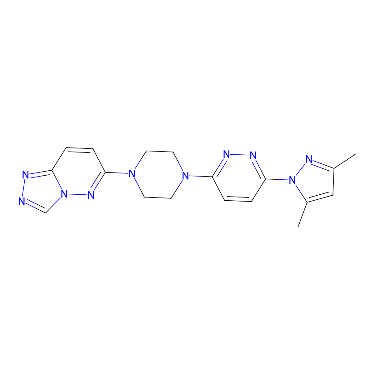 3-(3,5-dimethyl-1H-pyrazol-1-yl)-6-(4-{[1,2,4]triazolo[4,3-b]pyridazin-6-yl}piperazin-1-yl)pyridazine molecular structure, CAS 2415574-13-7