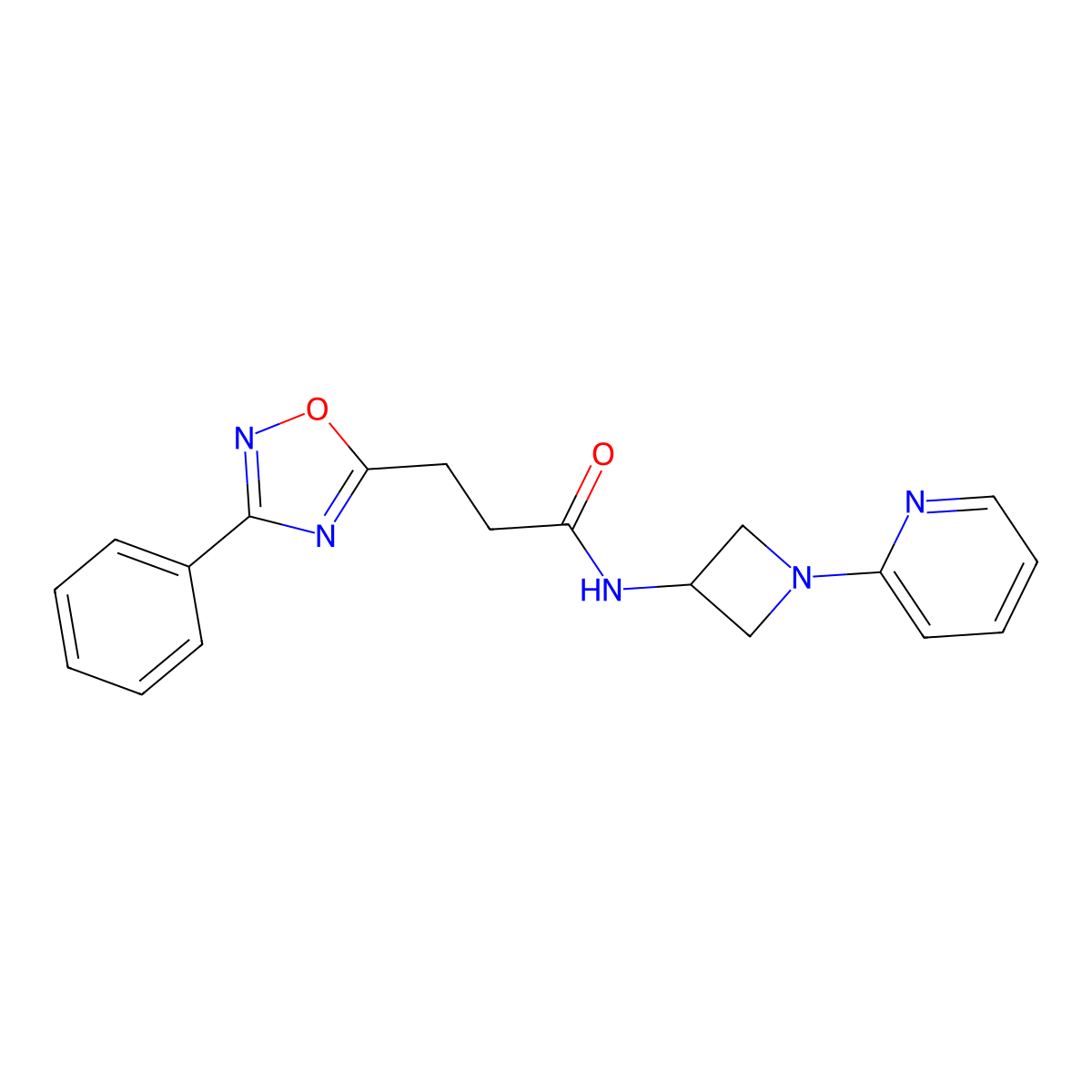 3-(3-phenyl-1,2,4-oxadiazol-5-yl)-N-[1-(pyridin-2-yl)azetidin-3-yl]propanamide molecular structure, CAS 2415582-21-5