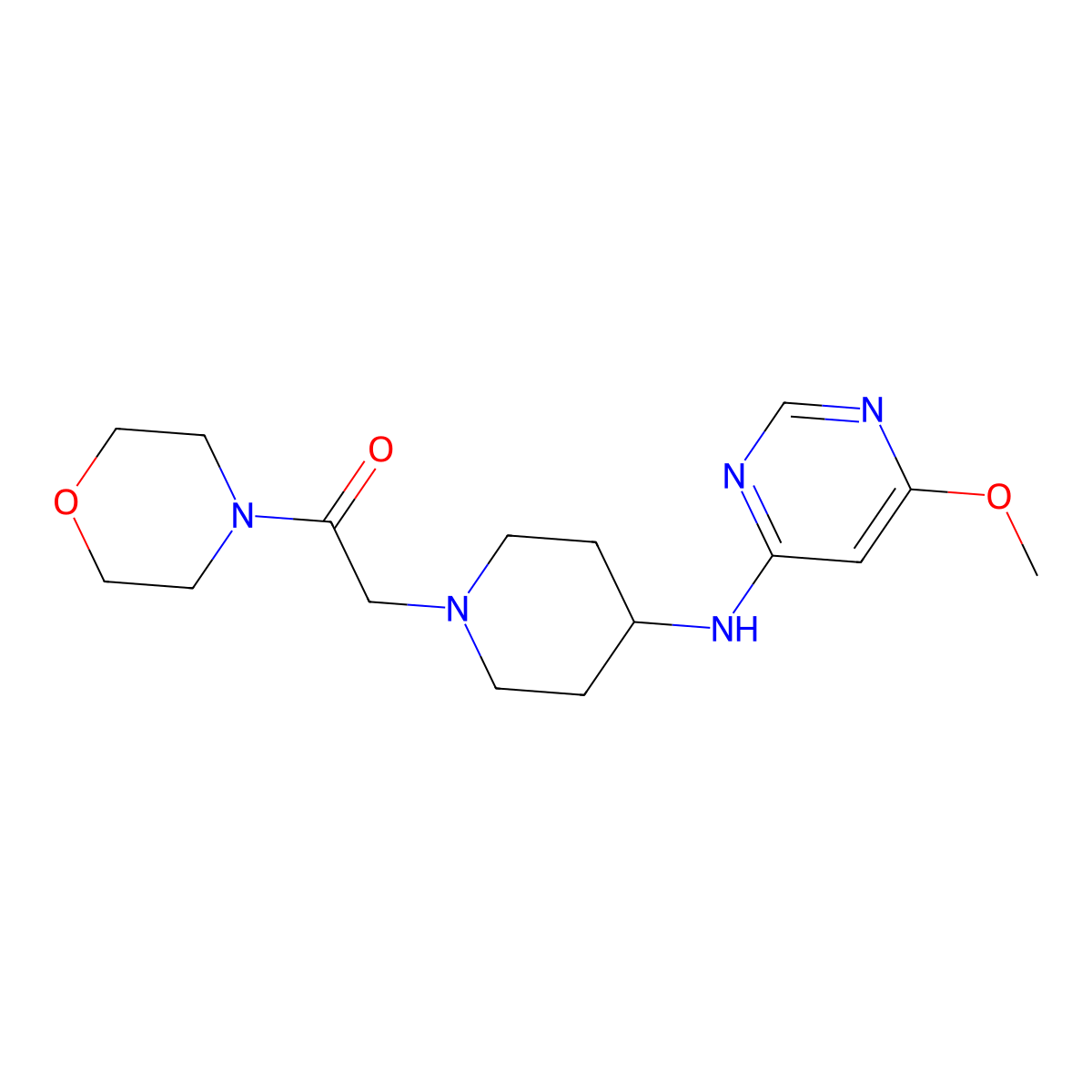 2-{4-[(6-Methoxypyrimidin-4-yl)amino]piperidin-1-yl}-1-(morpholin-4-yl)ethan-1-one molecular structure, CAS 2415582-26-0