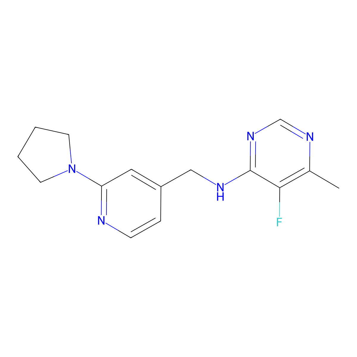 5-fluoro-6-methyl-N-{[2-(pyrrolidin-1-yl)pyridin-4-yl]methyl}pyrimidin-4-amine molecular structure, CAS 2415582-32-8