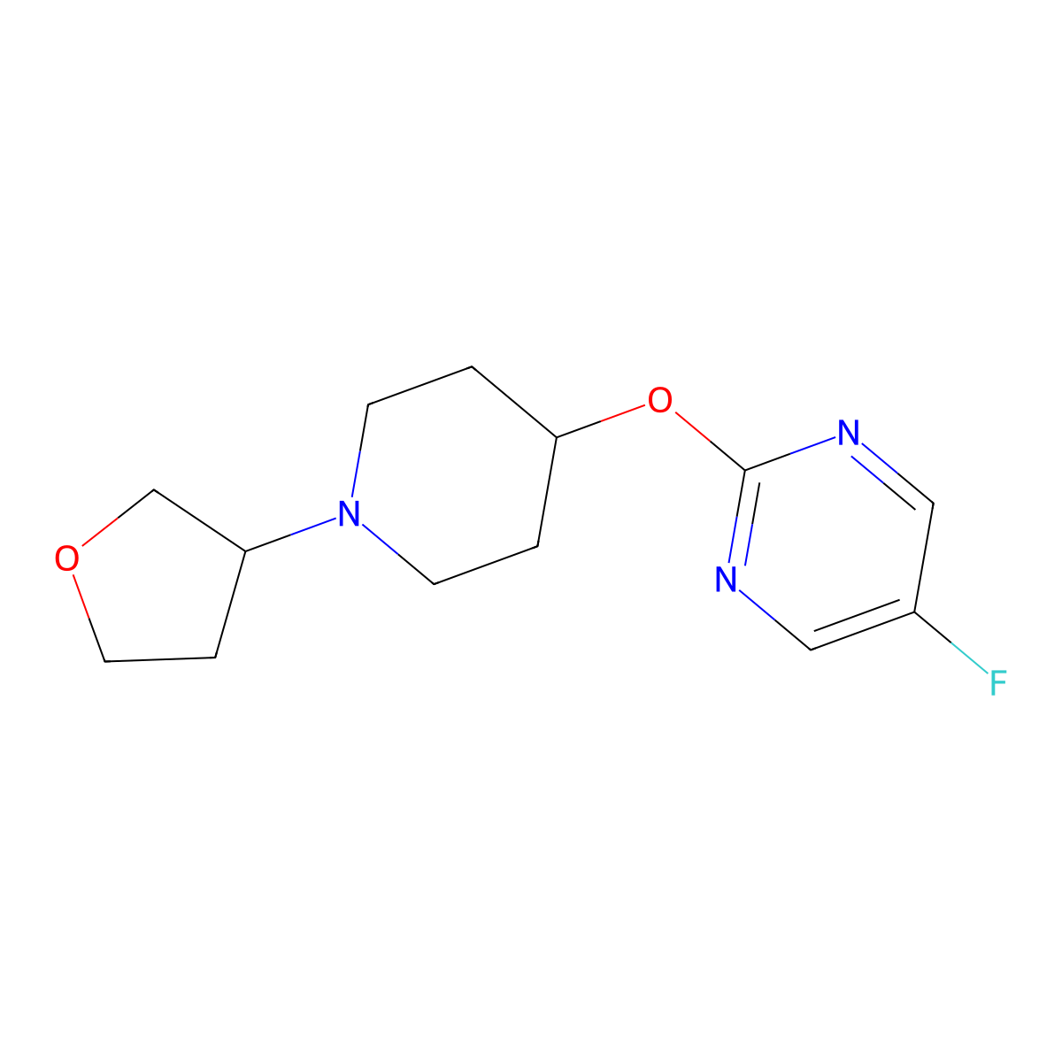 5-Fluoro-2-{[1-(oxolan-3-yl)piperidin-4-yl]oxy}pyrimidine molecular structure, CAS 2415582-34-0