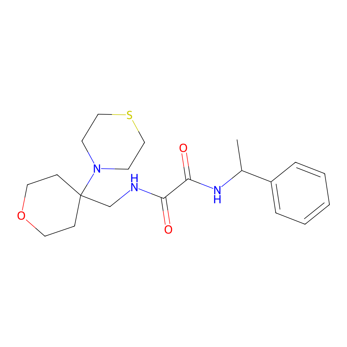 N'-(1-phenylethyl)-N-{[4-(thiomorpholin-4-yl)oxan-4-yl]methyl}ethanediamide molecular structure, CAS 2415582-38-4