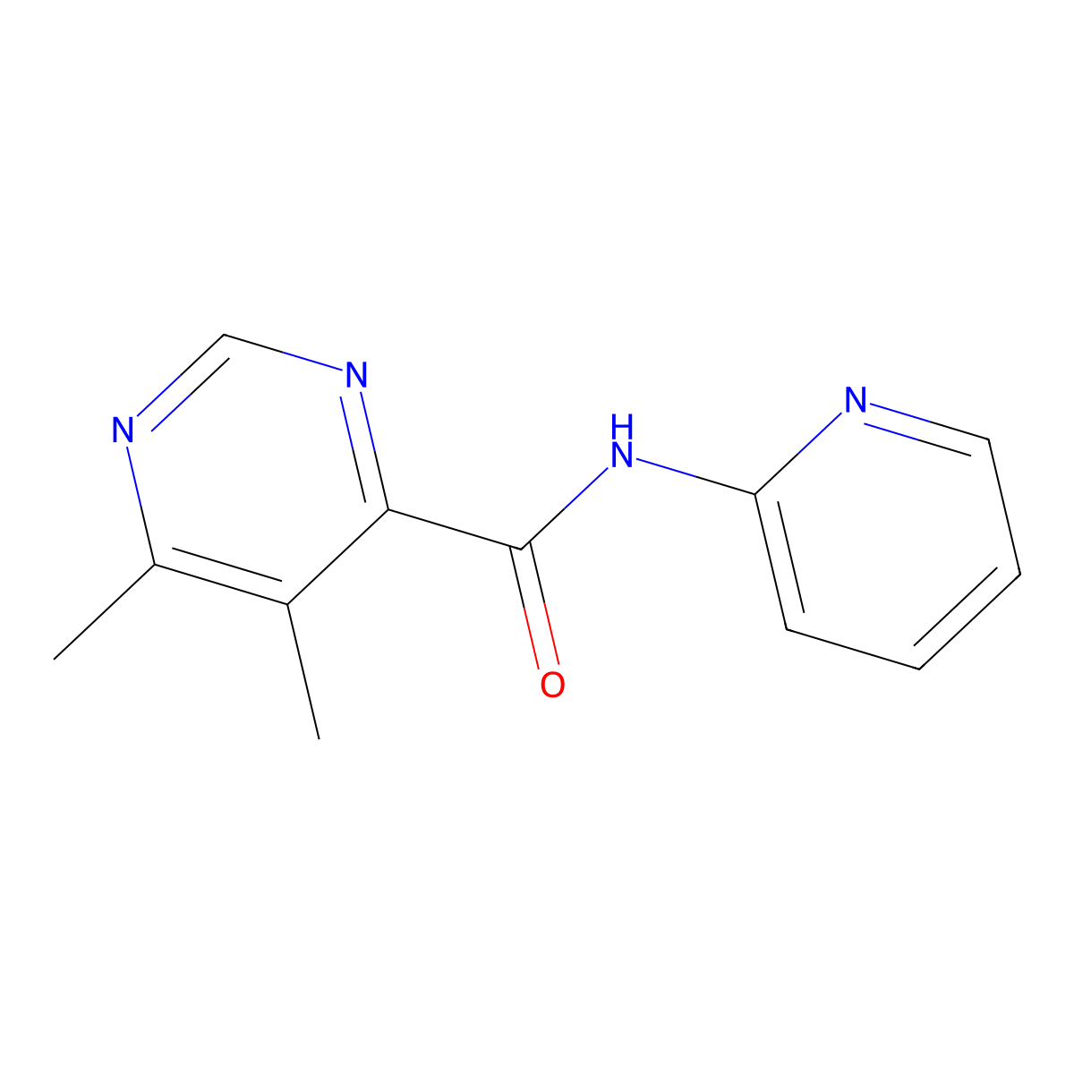 5,6-dimethyl-N-(pyridin-2-yl)pyrimidine-4-carboxamide molecular structure, CAS 2415582-41-9