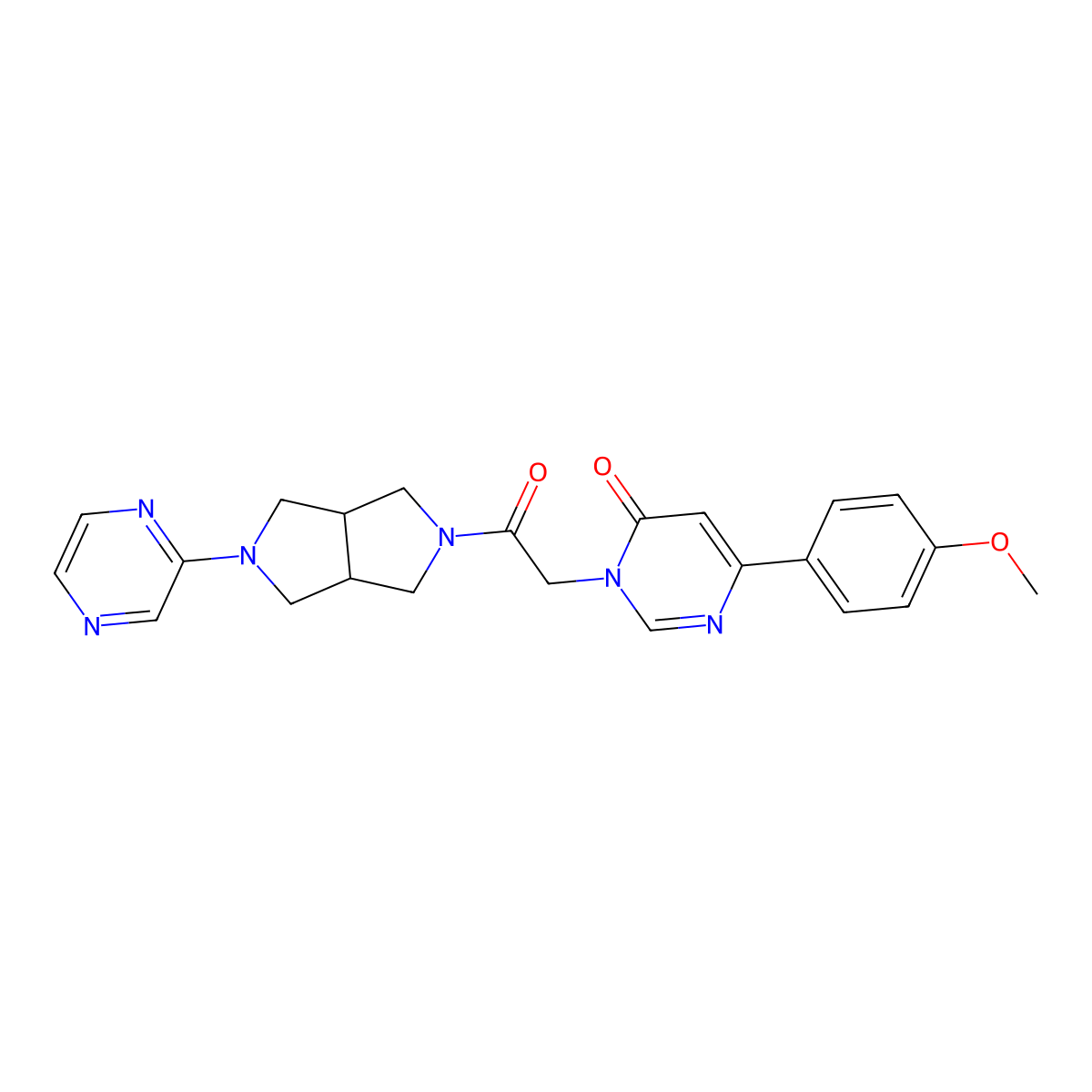 6-(4-Methoxyphenyl)-3-{2-oxo-2-[5-(pyrazin-2-yl)-octahydropyrrolo[3,4-c]pyrrol-2-yl]ethyl}-3,4-dihydropyrimidin-4-one molecular structure, CAS 2415582-47-5