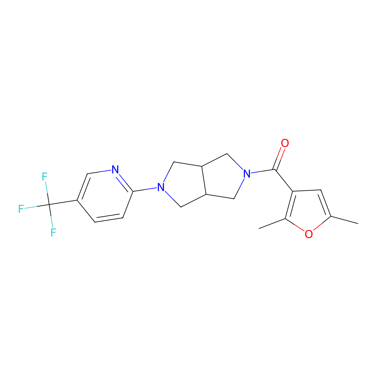 2-[5-(2,5-Dimethylfuran-3-carbonyl)-octahydropyrrolo[3,4-c]pyrrol-2-yl]-5-(trifluoromethyl)pyridine molecular structure, CAS 2415582-49-7